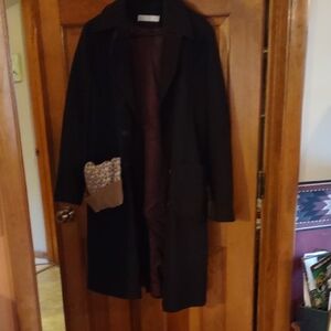 Perry Ellis Black Wool Coat With Hat.